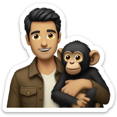 a guy with black hair holds a monkey in his arms sticker