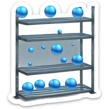 tall metal shelves with many blue orb prophecies sticker