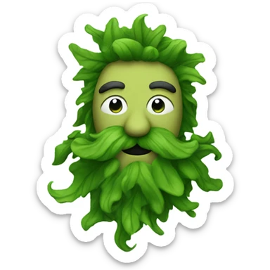 Green man with mustache and seaweed hair sticker