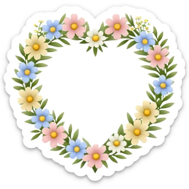 Natural cottage core aesthetic minimal flower crown in a heart shape sticker