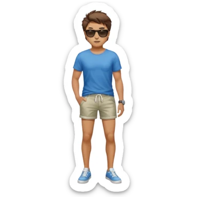 Handsome. Male. Short brown hair. Messy hairstyles. Sunglasses. Sexy pose. Full body. Wearing shorts sticker