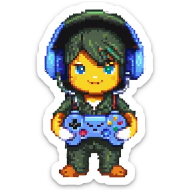 gaming mascot with a game controller and gaming headset sticker
