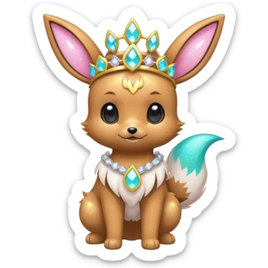 Kawaii Shiny Glowing Neon Glittery Sparkly Bling-bling Glittery Eevee, wearing accessories, wearing apparels, wearing a tiara, Full Body sticker