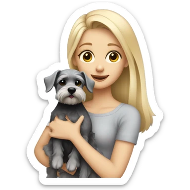 Blonde girl holding a baby schnauzer  sticker