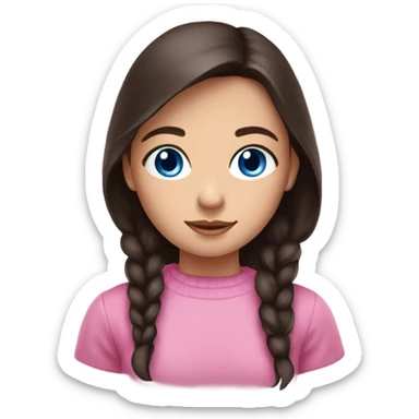 girl with blue eyes and dark brown hair with a pink sweather sticker