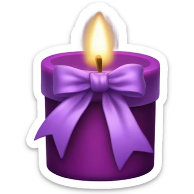 A dark pink candle wrapped with a deep lavender satin bow, glowing softly. sticker