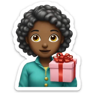 Girl holding a present sticker