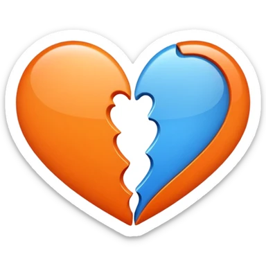 Half blue half orange heart split vertically sticker