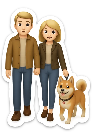 Make the couple have brown hair in emoji style with no background. sticker