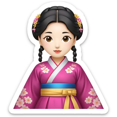 Cinematic Realistic Hanbok Emoji, depicted as a graceful intricately designed traditional Korean dress with vibrant colors and flowing lines, rendered with delicate textures and soft cultural lighting that captures its timeless elegance. sticker