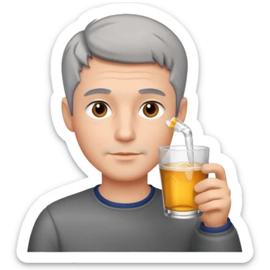Handsome. Male. Grey short hair. Drinking sticker