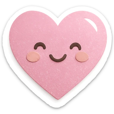 kawaii pink heart, glittery, soft shine, soft pastel palette, no arms or legs, full body, paper craft style sticker