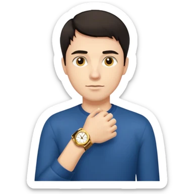 A man with a lot of money and short hair, with a gold watch sticker