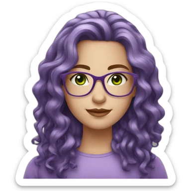 white-girl-purple-wavy-hair-green-eyes-square-glasses sticker