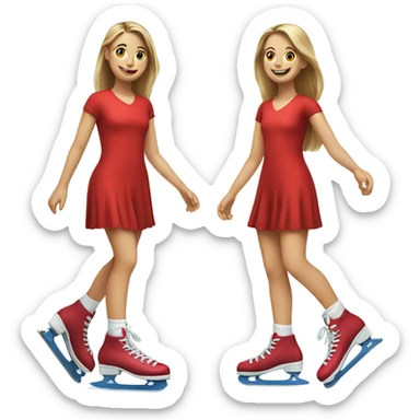 smiling girl in red dress on skating shoes  sticker