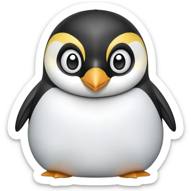 cinematic-cute-emperor-penguin-portrait-emoji,-head-tilted-playfully-and-inquisitively,-with-glossy,-pristine-plumage,-sparkling-eyes-filled-with-curiosity,-simplified-yet-irresistibly-adorable-features, black, large black eyes face sticker