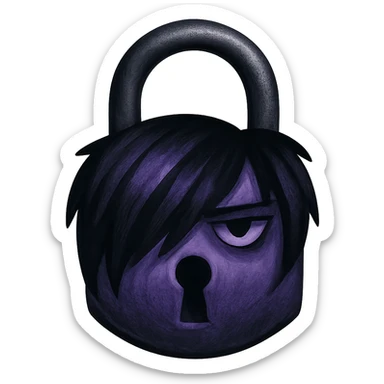emo-style lock, black and purple, moody, no background sticker