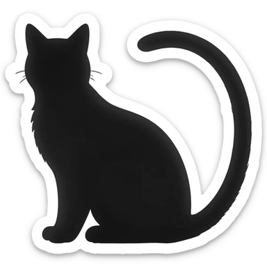 🐈Shadow of a cat, only the tail is visible, prominent and curved, minimalistic silhouette, on transparent background sticker