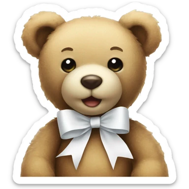 Teddy bear with a white ribbon sticker