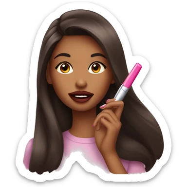 brunette girl putting lipgloss on her lips sticker