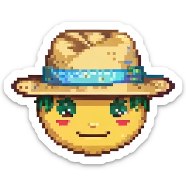 emoji head in blue panama hat, ios 18 style sticker