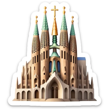 Cinematic Realistic Sagrada Fam√≠lia Landmark Emoji, depicted with the intricate, soaring architecture of the basilica rendered with detailed textures and dramatic, ethereal lighting. sticker