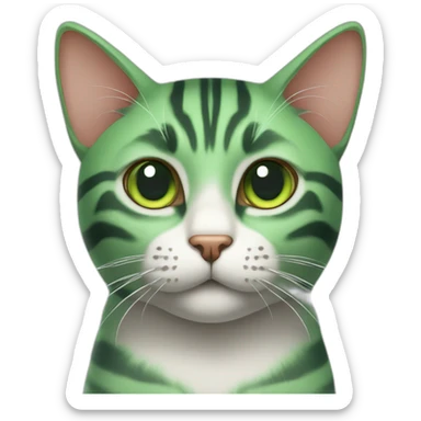 A cat with three green stripes on its head, between the ears sticker
