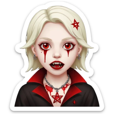 make a vampire with blood in mouth and a pentagram in necklace in a black wall sticker