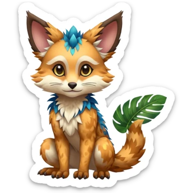 Colorful tropical exotic cute cool beautiful shiny beautiful fantasy-Trico-Cacomistle-oncilla-animal-Fakémon-hybrid-fursona (full body) sticker