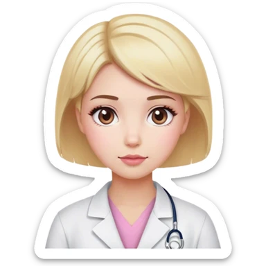 blonde girl with short hair, white skin, pink blush, she will be a veterinarian and brown eyes sticker