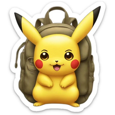 Pikachu avec un sac à dos en forme de chat sticker