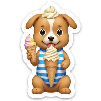 Dog wearing a bathing suit eating ice cream  sticker