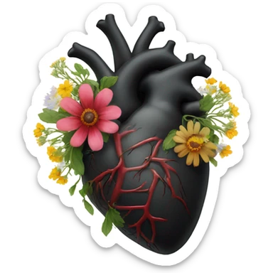black anatomical heart with wildflowers sticker