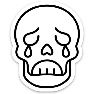 A skull with tears streaming down from its eye sockets, crying skull, sad expression sticker