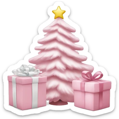 Light pink Christmas gifts under a white Christmas tree  sticker