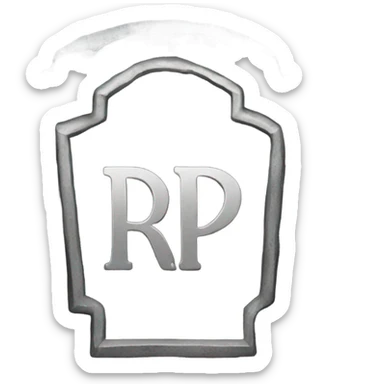 a black grave with the letters RIP on a silver  sticker
