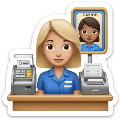 cashier behind the register sticker