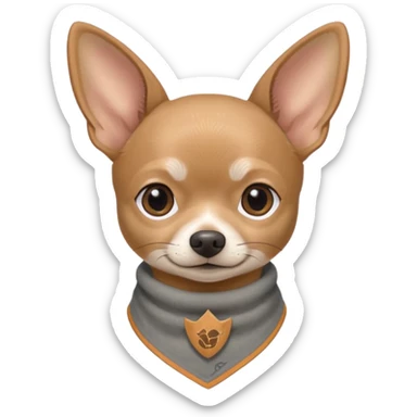 Make a Gray Chihuahua wearing a earthy tone bandana around the neck with the logo TCO on the bandana sticker