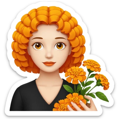 woman holding marigolds sticker