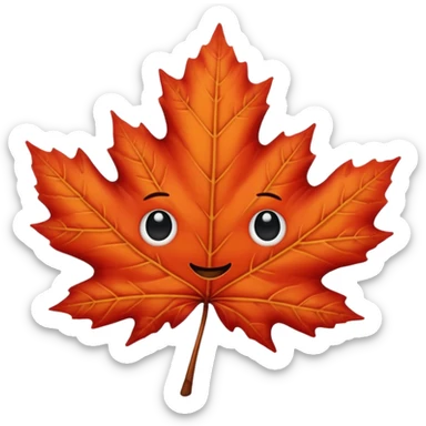 emoji, feuille d'érable couleur vermeille, deux yeux ronds noirs brillants sticker