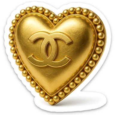 Classic Chanel heart, metallic gold finish, pearl border, interlocking C's, sophisticated and iconic sticker