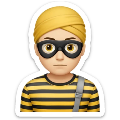 Make a robber emoji with yellow skin and white and black shirt with no mask sticker