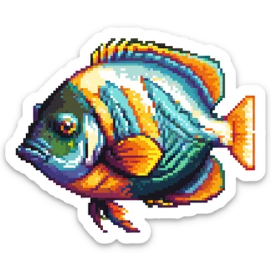 fish head logo, colorful tropical fish face viewed from the front sticker