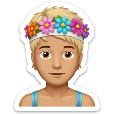 man with flower hair band  sticker