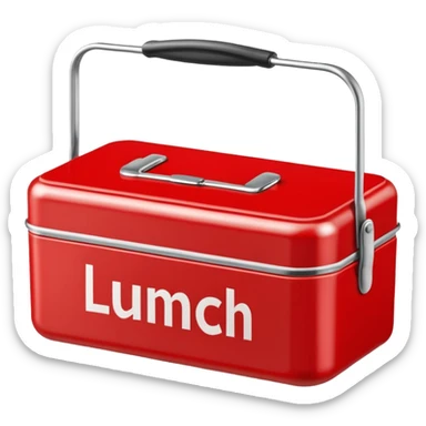 red lunch box with the word lunch on it sticker