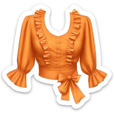Realistic orange cut out crop top blouse. Ruffles. Isolated. Fancy sash sticker