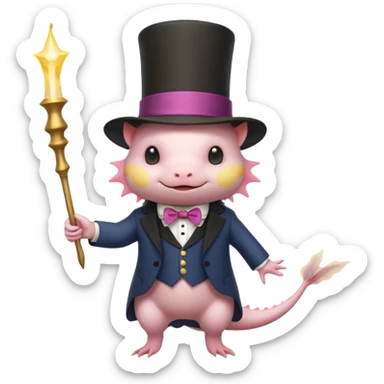 light yellow axolotl with magician hat sticker