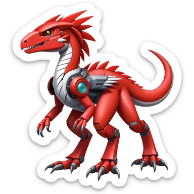 Furry feather-mane Cool Edgy Futuristic shiny Digimon-Fakemon-Guilmon-Velociraptor-Mecha full body   sticker