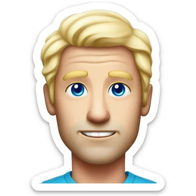 man with bright hot pink skin very very bright blue eyes looks old losing hair, hair is blonde  sticker