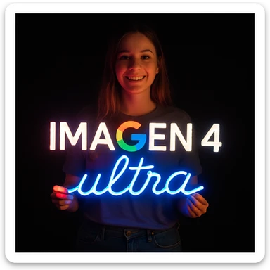 make a girl holding this sign, but sign in made of neon, also add ultra below the sign sticker